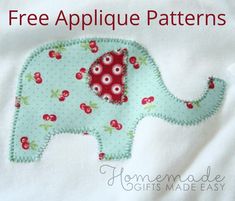 an elephant applique is shown with the words free applique patterns on it