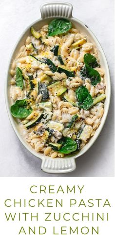 creamy chicken pasta with zucchini and lemon is an easy, healthy dinner that's ready in under 30 minutes