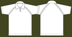 the front and back views of a white polo shirt with short sleeves, on a green background