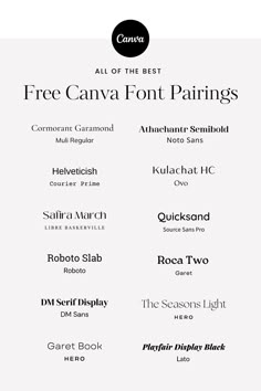 the font selection for all of the best free canva font pairings in one place