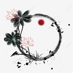 Chinese Feng Shui, Circle Border, Idea Tattoo, Circle Borders, Edit Capcut, Lotus Ring, Frame Png, Round Canvas, Landscape Background