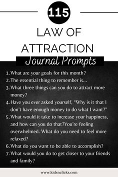 Law of Attraction journal prompts to help you attract and manifest your heart's desires. Use these prompts to bring into your life the things you truly want. Manifest happiness and your best life with these powerful journal prompts Journalling Manifestation, Manifest Happiness, Law Of Attraction Journal, What Is Your Goal, Feeling Positive, The Law Of Attraction, Personal Goals, Best Life