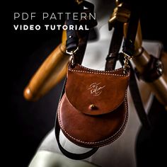 a brown leather purse hanging from the side of a bike handlebar with text overlay that reads, pdf pattern video tutor