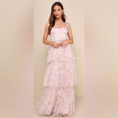 Brand New Size Large White Maxi Dress With Delicate Straps For Spring, Feminine Pink Maxi Dress With Adjustable Straps, White Feminine Maxi Dress With Adjustable Straps, Emily Maxi Dress Pink Floral, Pink Floor-length Dress With Floral Embroidery, Pink Floral Embroidered Floor-length Dress, Pink Floral Floor-length Evening Dress, Bridesmaids Pink, Mermaid Formal Gowns