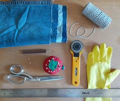 the tools are laid out on the table to be used for sewing and crafting