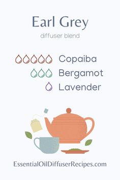 The Earl Grey diffuser blend contains copaiba, bergamot, and lavender essential oils. Air Freshener Diy Essential Oils, Scent Blends, Copaiba Essential Oil, Reed Diffuser Oil, Candle Diy