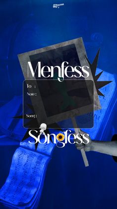 a blue poster with the words menfiss on it and an image of a keyboard