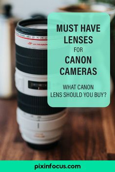 a camera lens with the words must have lenses for canon cameras what can you buy?