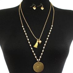 Tassel Necklace With Earring Set Spititual Heart Pearl For Women Work Casual #cheapnecklacesforwomen #necklacesforwomen Work Casual, Tassel Necklace, Tassels, Gold Necklace, Necklaces