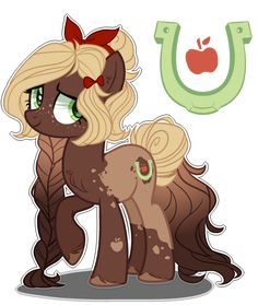 an apple and pony are standing next to each other, with the letter u in the background