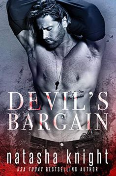 devil's bargain book cover with a shirtless man holding his hat over his head