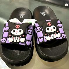 Kuromi Slides Includes Shopping Bag Package. Size 36-37 (Us 6-7). Sanrio License With Official Holographic Tag. Also 2023 Sanrio Co., Ltd Printed On Soles. Brand New Never Worn. Komi Shoes, Kuromi Shoes, Kuromi Things, Sanrio Shoes, Kuromi Stuff, Hello Kitty Boots, Dr Mundo, Kuromi Clothes, Pusheen Plush