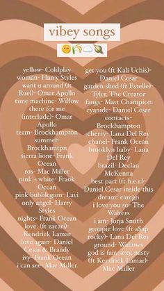 a heart shaped poster with the words vibey songs written in different languages on it