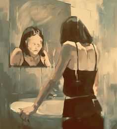 a painting of a woman looking at herself in the mirror