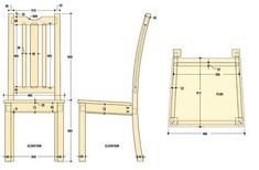 a wooden chair with measurements for the seat and back, as shown in this drawing