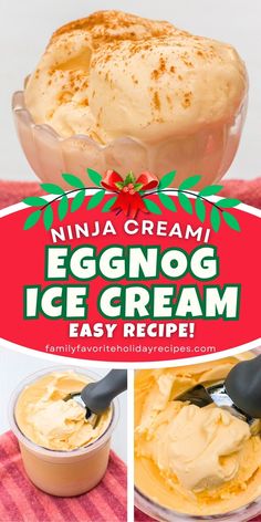 an eggnog ice cream recipe in a glass bowl