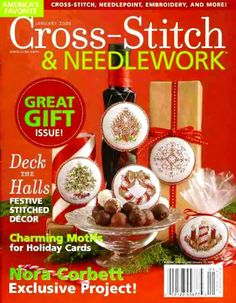 the cover of cross - stitch magazine peppermint perfection featuring christmas decorations and gifts