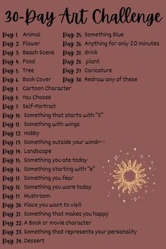 the 30 - day art challenge is shown with an image of a sun on it