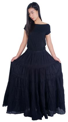 ♥ FLOWY MAXI DRESS - Black Long Skirt - Soft Comfy Plus Size Long Ruffle Skirt for Women - Cotton Maxi Dress This long cotton ruffle maxi skirts are handmade in Northern Thailand, Chiangmai. Two size's available and they fits most. Skirt are same size just different length. Skirt have elastic waist and it's great choice for outdoor and indoor clothing, festival wear, summer, beach or just relaxation. Lannaclothesdesign products are uniquely designed and latest fashion trends. You can choose from Long Ruffle Skirt, Flowy Long Dress, Skirts Fall, Skirt Flowy, Black Maxi Skirt, Black Maxi, Full Circle, Ruffle Skirt, Maxi Skirt