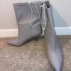 Grey Booties Nwt. Size 40 Which Is Equivalent To Size 9.5 However I Am An 8/8.5 And They Fit My Size Grey Leather Boots, Boots With Heel, Gray Boots, Runway Shoes, Grey Booties, Grey Boots, Stiletto Boots, Grey Leather, Shoes Heels Boots