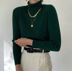 Dark Green Classy Outfit, Dark Green Turtleneck Outfit, Green Turtleneck Outfit, Loki Clothes, Long Sleeve Shirt Outfits, Work Apparel, Teacher Fits, Flamboyant Gamine, Classy Clothes