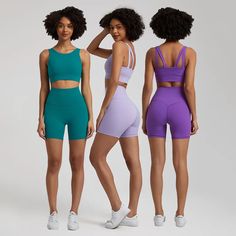 The Alectrona Set features a 4-strap design sports bra with a wide hem and removable bra padding for added support and comfort. The biker length shorts have no front seam for a seamless look and feel. Made with 4-way stretch fabric for ultimate flexibility and movement. This set is ideal for any workout. Product Details: 68% Nylon/32% Spandex Four-way Stretch, Buttery Soft Removable Chest Padding 4-Strap Sports Top w/Wide Hem No Front Seam Medium Support Sold as Set Imported Short Workout, Running Clothing, Ankle Length Leggings, Yoga Clothing, Matching Leggings, Workout Sets, Yoga Set, Sports Suit, 4 Way Stretch Fabric