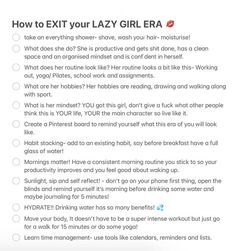 What To Do When Lazy, How To Improve Your Personality, New Me Tips, Exit Lazy Girl Era, How To Exit Lazy Girl Era, Side Quest Ideas Real Life, How To Be More Extroverted, How To Not Be Lazy, Clean Girl Guide