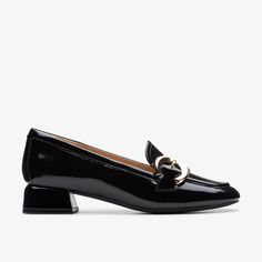 Shop Womens Daiss30 Trim Black Pat Shoes at Clarks UK. Explore the latest trends with our range of shoes online today. Black Patent Loafers, Black Patent Shoes, Shoe Care Kit, Patent Loafers, Smart Casual Style, Women Heels, Casual Dress Shoes, Patent Shoes, Clarks Women's