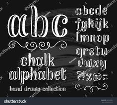 hand drawn chalk alphabet on blackboard