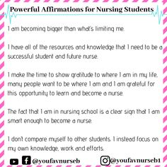 a pink and white striped background with the words powerful affirmations for nursing students