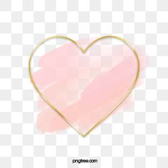 a pink heart with gold frame on the bottom, transparent background png and psd