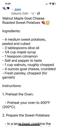 the instructions for how to make sweet potatoes