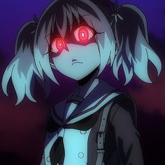 an anime character with red eyes staring at the camera