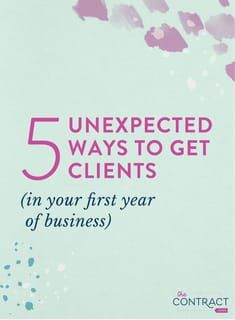 the front cover of a book that says, 5 unexpected ways to get client in your first year of business