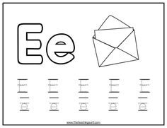 letter e worksheet with an envelope