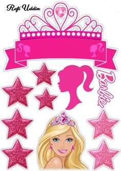 barbie princess cutout with pink stars and tiara