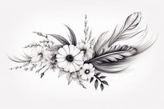 Feather Clipart in Imressive Style: 4K & SVG Feather With Flowers Tattoo Design, Peony And Feather Tattoo, Cross And Feather Tattoo, Floral Feather Tattoo, Feather Flower Tattoo, Flower Feather Tattoo, Feather And Flower Tattoo, Small Fox Tattoo, Feather Clipart