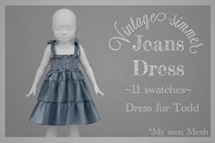 an image of a doll wearing a dress with words above it that say, vintage summer jeans dress