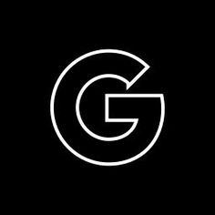 a black and white logo with the letter g in it's center, on a dark background