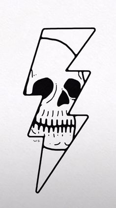 a drawing of a skull with a lightning bolt