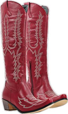 Red Western Summer Boots, Trendy Summer Boots For Rodeo, Western Summer Boots With Round Toe, Trendy Summer Snip Toe Boots, Trendy Summer Boots With Snip Toe, Western Style Knee-high Summer Boots, Western Knee-high Summer Boots, Western Style Mid-calf Boots With Round Toe For Summer, Western Style Summer Mid-calf Snip Toe Boots