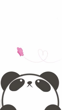 a panda bear with a pink butterfly flying above it's head and the words i love