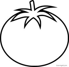 a tomato that is black and white with the outlines on it's side