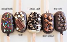 four different types of ice cream on sticks