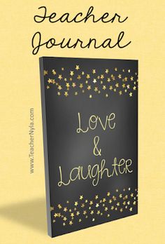 a book cover with the words love and laughter written in gold stars on black paper