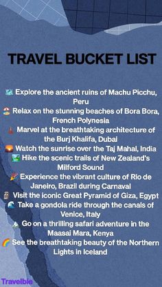 the travel bucket list is shown in blue and black with an orange stripe on it