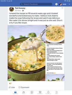 a facebook post with an image of a bowl of food and a spoon in it