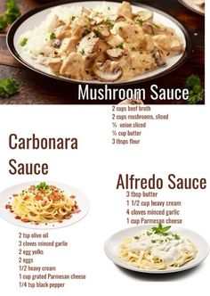 the menu for mushroom sauce is shown