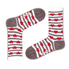 Red Hearts women's novelty crew striped socks. Love Sock Company (W) - LOVE SOCK COMPANY Sock Company, Heart Socks, Women Crew Socks, Soft Sock, Women's Socks, Heart Women, Valentines Day Gifts For Her, Striped Socks, Red Hearts