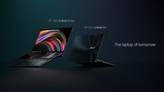 two laptops side by side on a dark background with the caption'the laptop of tomorrow '